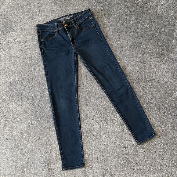 American Eagle Jeans Womens 8 Navy Blue Denim Tapered Jegging Skinny - Picture 1 of 6